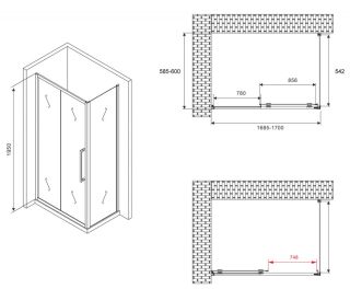 Душевой уголок ABBER Schwarzer Diamant AG30170H-S60 170x60см хром